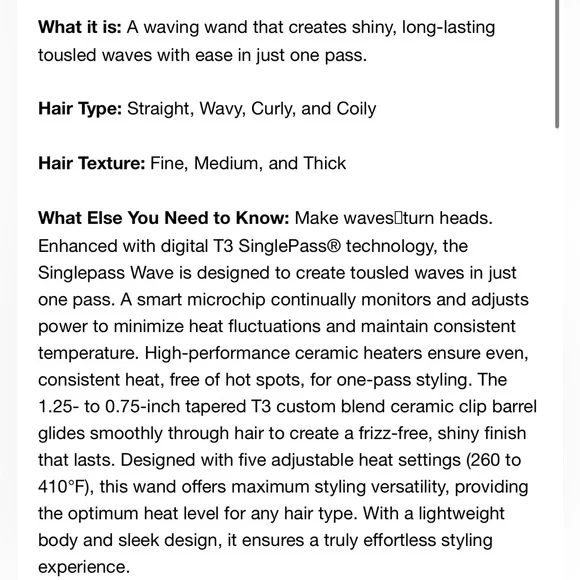 T3 SinglePass Wave Professional Tapered Ceramic Styling Wand - Picture 4 of 5